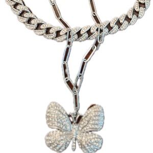 Silver Chain Necklace with Rhinestones